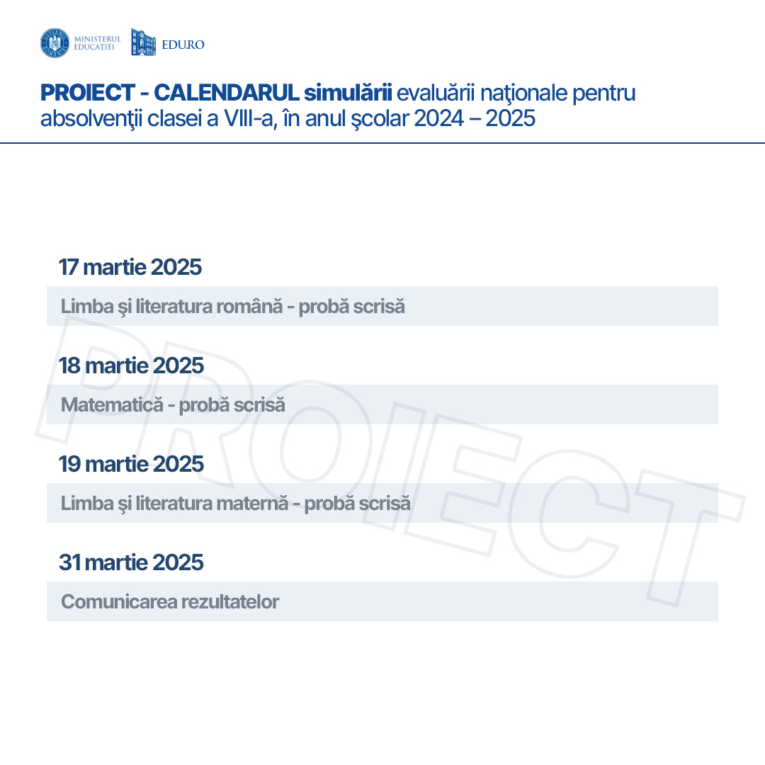 Calendar Simulare Evaluare Nationala 2025 - proiect